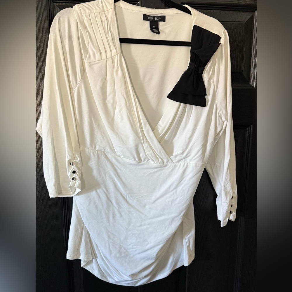 White House Black Market White Blouse with Black Detail